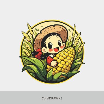 抱玉米的小女孩