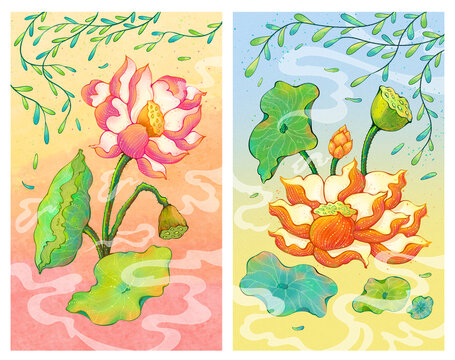 原創(chuàng)系列蓮花插畫高清分層源文件