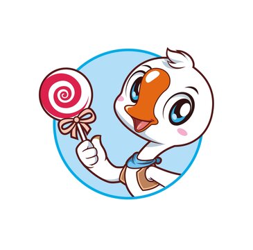 卡通可愛小鵝拿棒棒糖頭像矢量圖