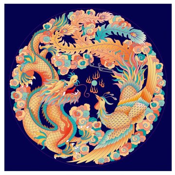 龍鳳團(tuán)圓分層高清插畫