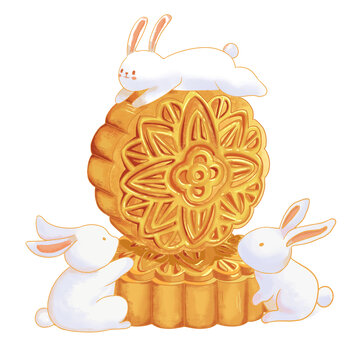 兔子月餅插畫中秋節(jié)插畫