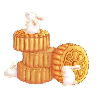兔子月餅堆中秋節(jié)插畫