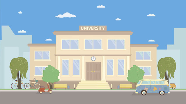 扁平風大學學校插畫