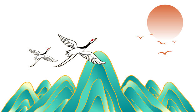 古風(fēng)國潮仙鶴山水