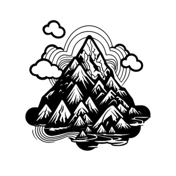 黑白插畫(huà)山峰