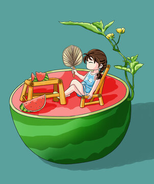 創(chuàng)意夏天西瓜插畫(huà)