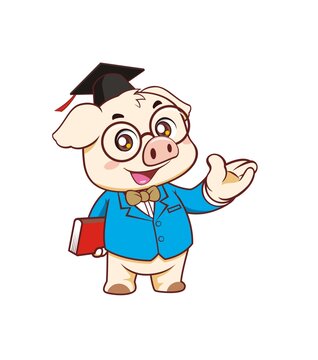 卡通可愛小豬博士邀請形象矢量圖