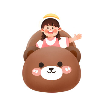 卡通可愛熊汽車人物插畫