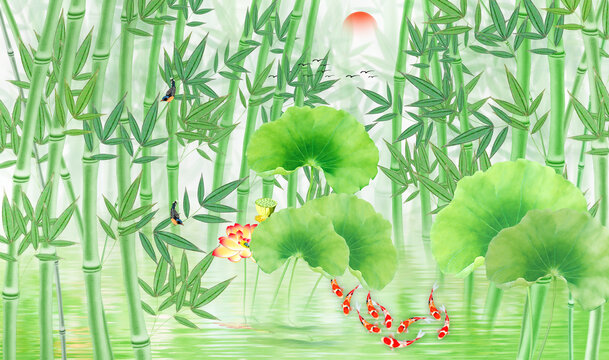 荷花背景墻