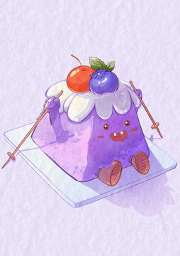 芋泥滑雪小蛋糕板繪插畫