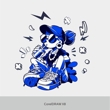 嘻哈女孩喝奶茶