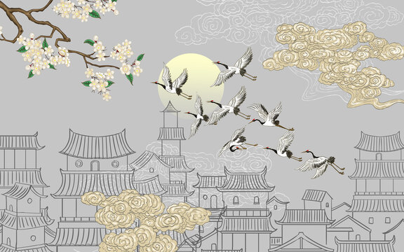 新中式建筑背景墻