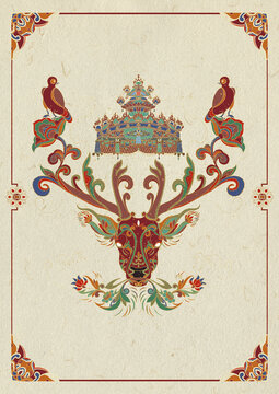 敦煌風(fēng)格鹿國(guó)潮插畫(huà)文創(chuàng)