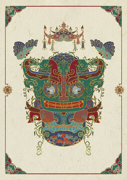 敦煌風(fēng)格面具三星堆文創(chuàng)國(guó)潮插畫(huà)