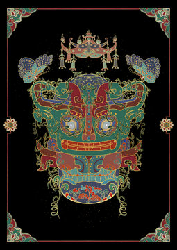 敦煌風(fēng)格面具三星堆文創(chuàng)國(guó)潮插畫(huà)