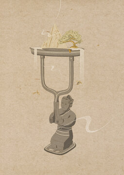 文物文創(chuàng)插畫跽坐人銅燈國潮風(fēng)