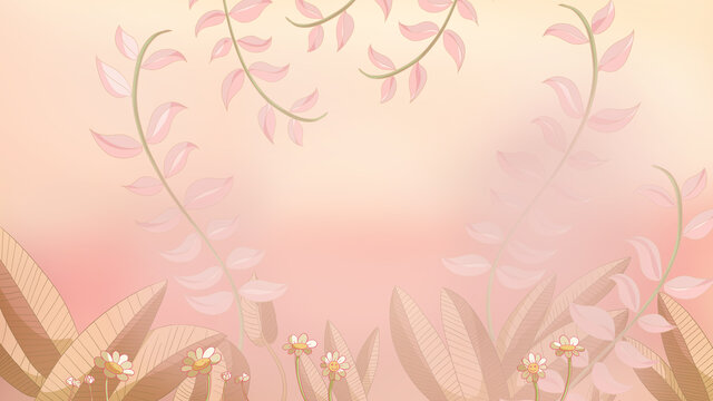 藤蔓小花粉色國潮插畫背景