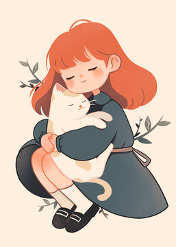 少女和小貓