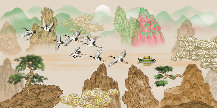 新中式山水背景墻
