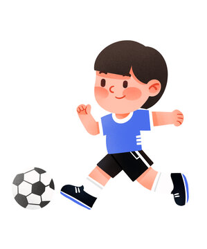 簡約踢足球人物場景插畫
