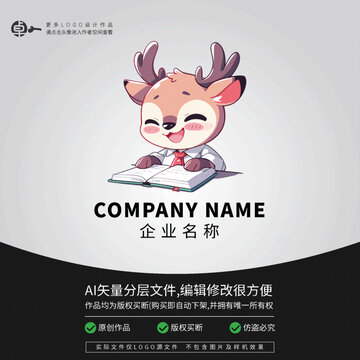小鹿卡通動物學(xué)生學(xué)習(xí)LOGO