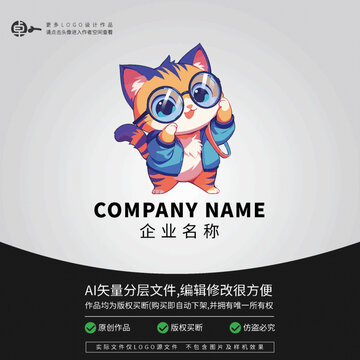 卡通動物小貓程序員LOGO