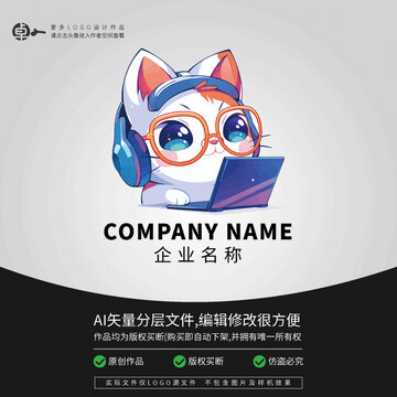 小貓游戲LOGO卡通動物電競