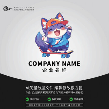 LOGO小貓卡通動(dòng)物滑板運(yùn)動(dòng)