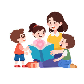扁平風(fēng)老師給學(xué)生講故事小學(xué)課堂