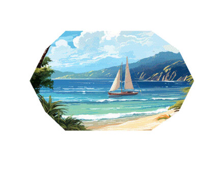 海灘帆船熱帶風(fēng)情元素印花