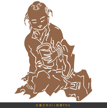 古代讀書幼童剪影矢量素材