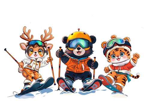 滑雪的三只小動物