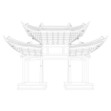 特色牌樓立面線稿