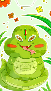 國(guó)潮插畫(huà)十二生肖蛇