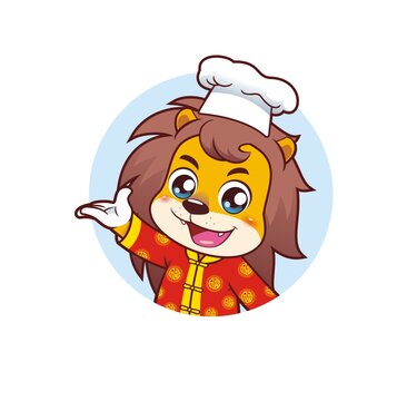 卡通可愛小獅子廚師邀請頭像