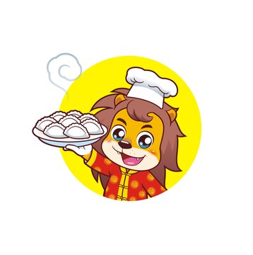 卡通可愛小獅子廚師端餃子頭像