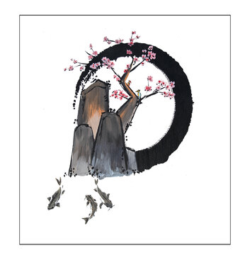 水墨桃花
