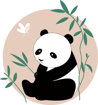 竹子蝴蝶大熊貓手繪