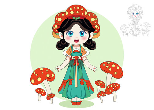 可愛卡通花朵蘑菇小仙子女孩