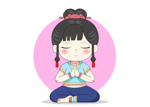 可愛瑜伽打坐小姐姐Q版卡通插畫