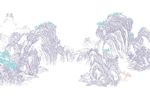 手繪山水畫(huà)線描山水壁畫(huà)