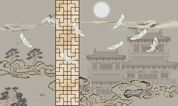皇宮樓閣瑞鶴圖