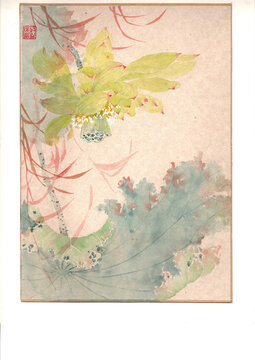 國(guó)畫荷花裝飾畫手繪掃描圖