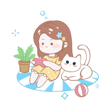 小女孩和貓
