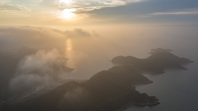 航拍象山縣東海岸清晨日出