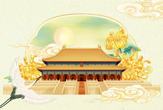 國風(fēng)太和殿故宮插畫