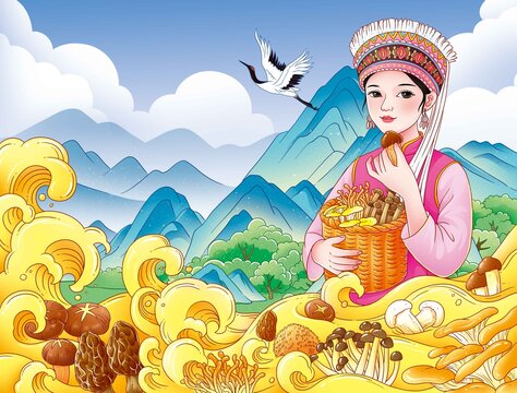 云南菌菇湯包插畫