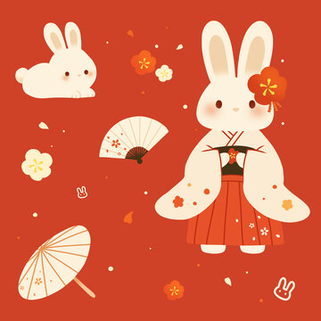 和風(fēng)櫻花小兔貼紙
