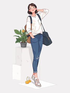 擺姿勢(shì)拍照的旅游女生