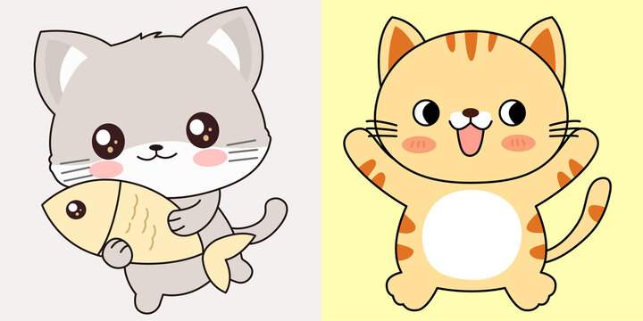 2只可愛卡通小貓咪插畫